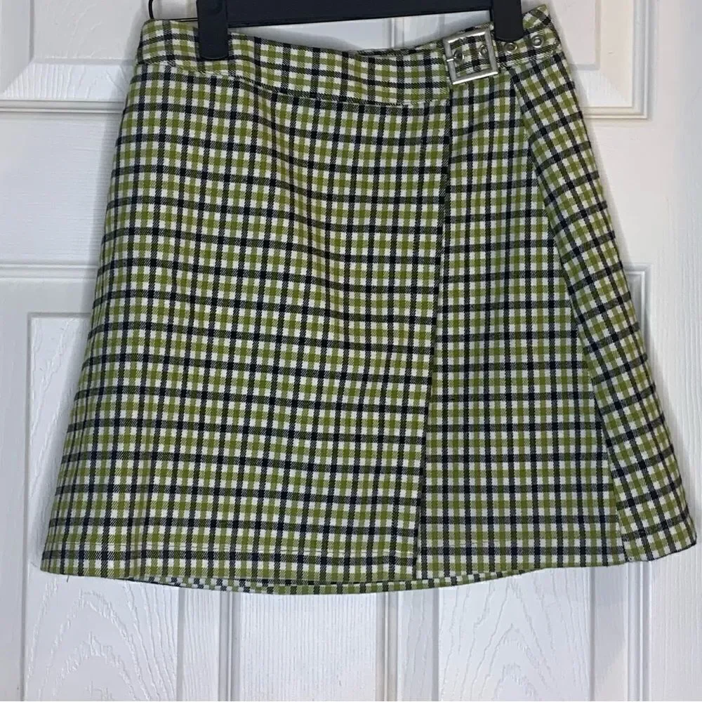John Galt lime plaid skirt with buckle Size Small